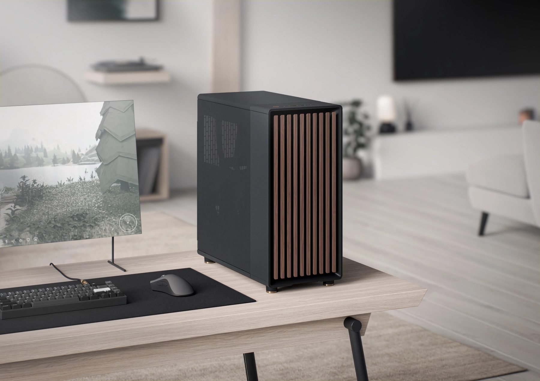 Fractal Design North in a modern desk workspace